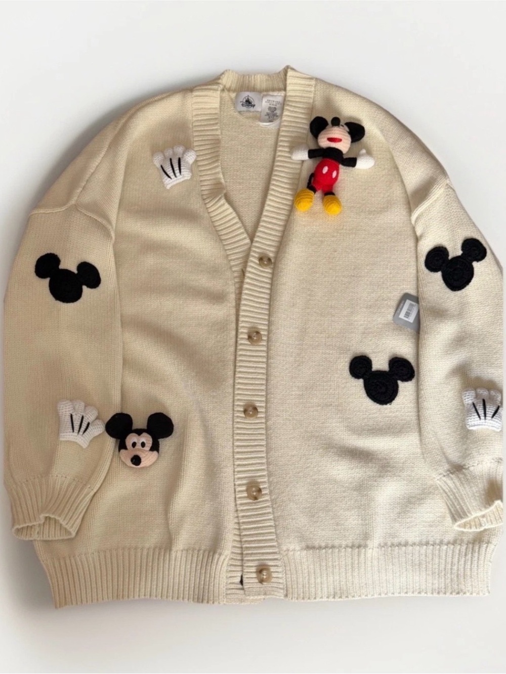 Cream Mickey Mouse Embroidered and 3D Pop Japanese Inspired Character Cardigan